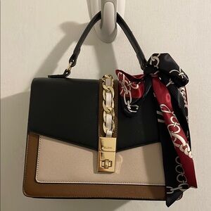 Aldo Black and Brown Satchel with Gold Accents